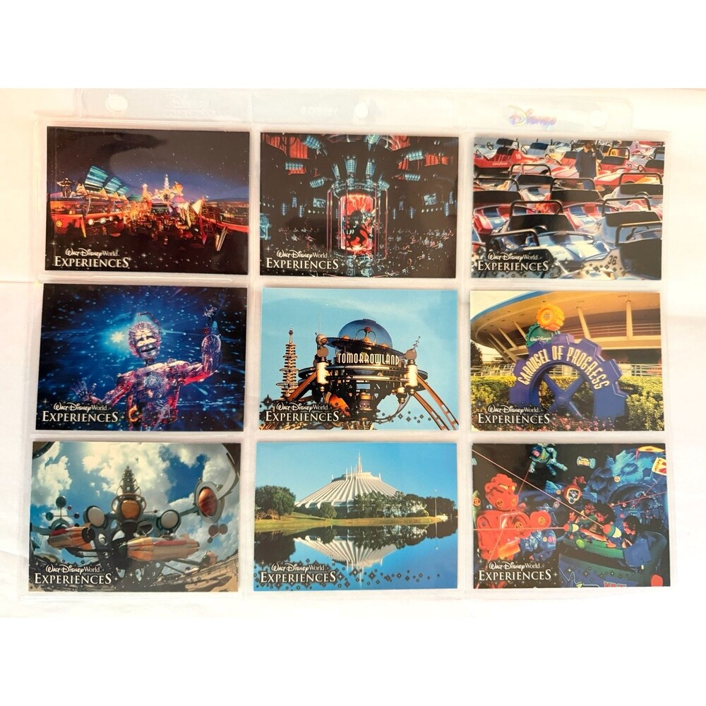 Disney World Experiences Tomorrowland Trading Card Complete Set 9 Cards sleeve